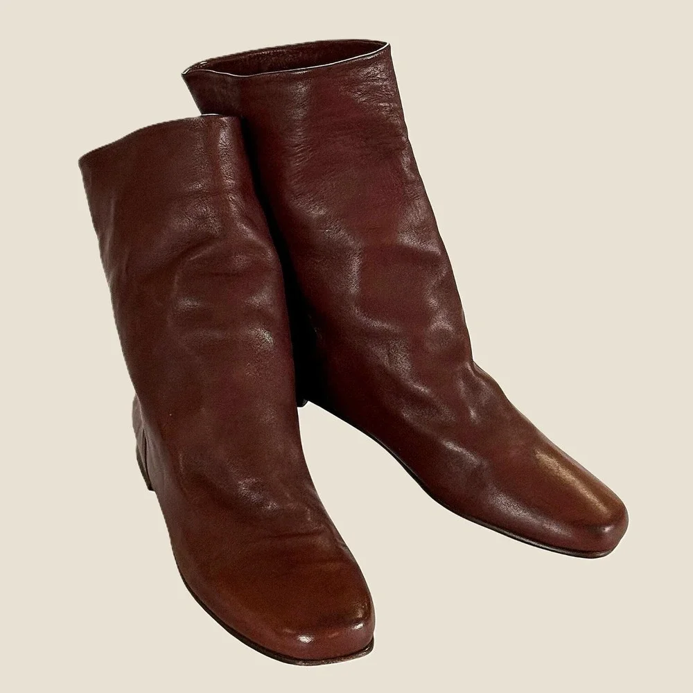 Robert Zur Cognac Leather Slouch Ankle Boots Square Toe Flat 8.5 AA Narrow
